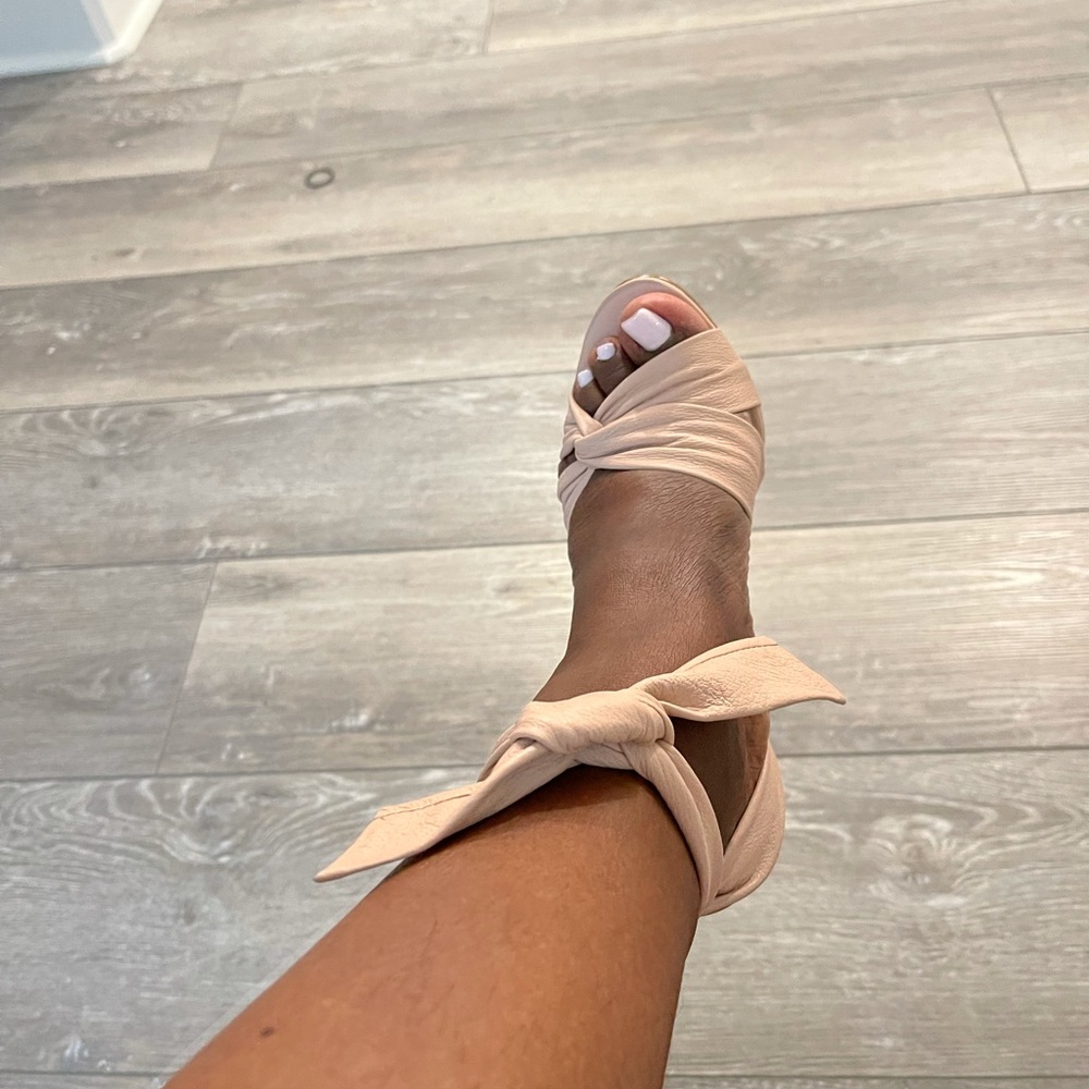 Peachy Pink Leather tie around the ankle Heels